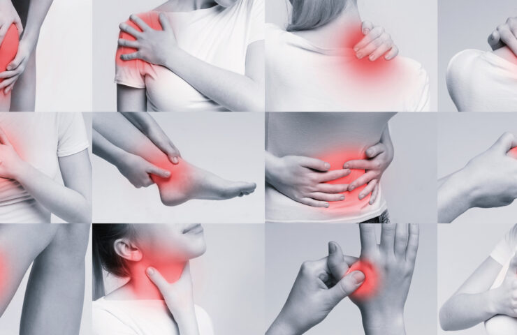 several images of women with various body parts showing inflammation in red.