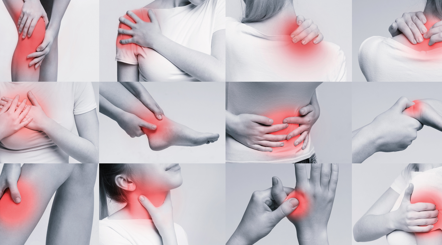 several images of women with various body parts showing inflammation in red.